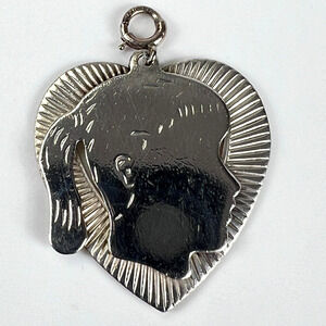 Vintage JEWELART Sterling Silver Silhouette Girl in Heart Profile Charm Pendant